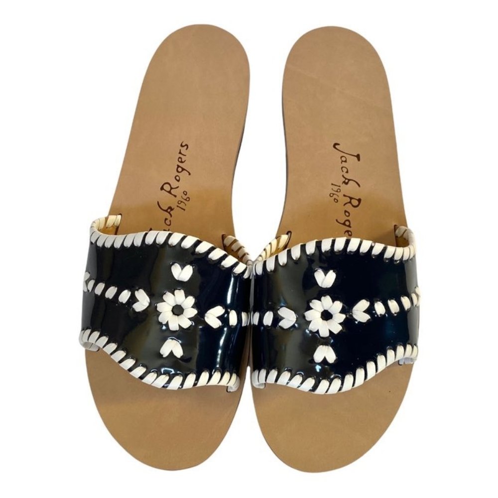 Jack Rogers Sanibel Leather Slides Midnight Blue and White size 8M NWOT